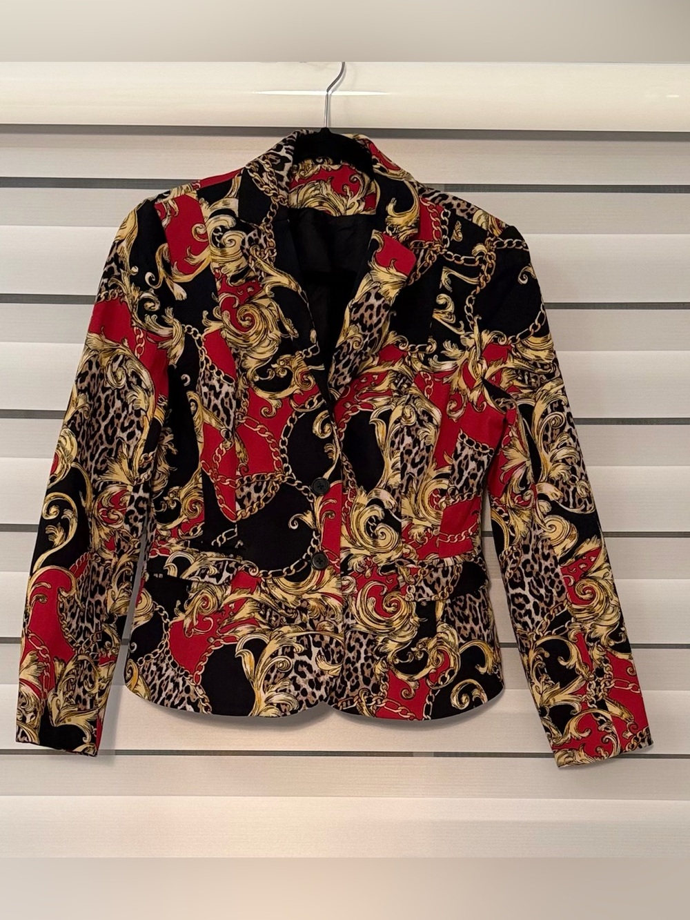 Boston Proper Baroque Leopard Chain Print Blazer Red Black Gold